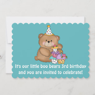 Lilla Boo Bear's Barn 3:e födelsedagen Party Inbju Inbjudningar