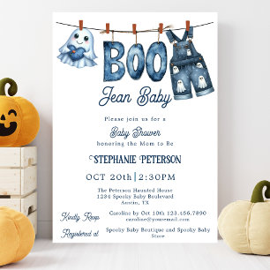 Lilla Boo Blå Jean Pojke Halloween Baby Shower Inbjudningar