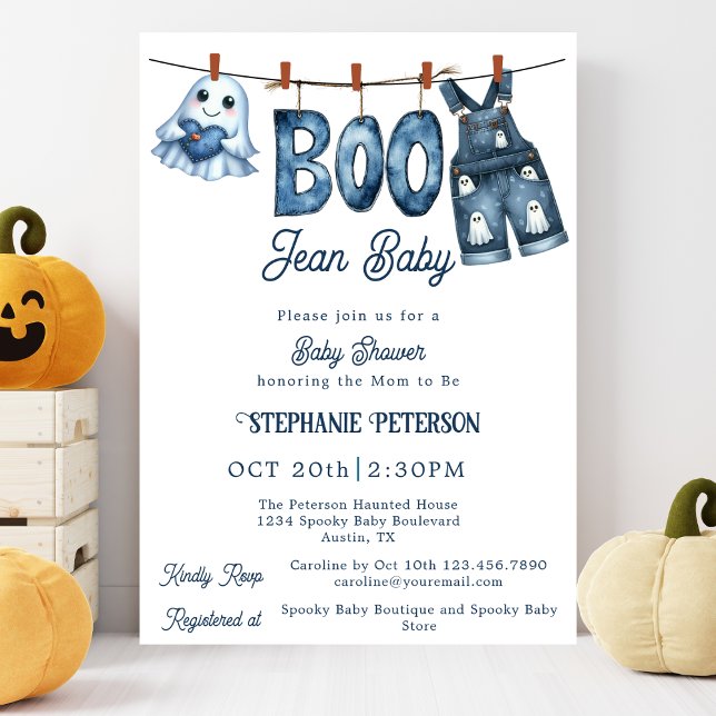 Lilla Boo Blå Jean Pojke Halloween Baby Shower Inbjudningar (Skapare uppladdad)
