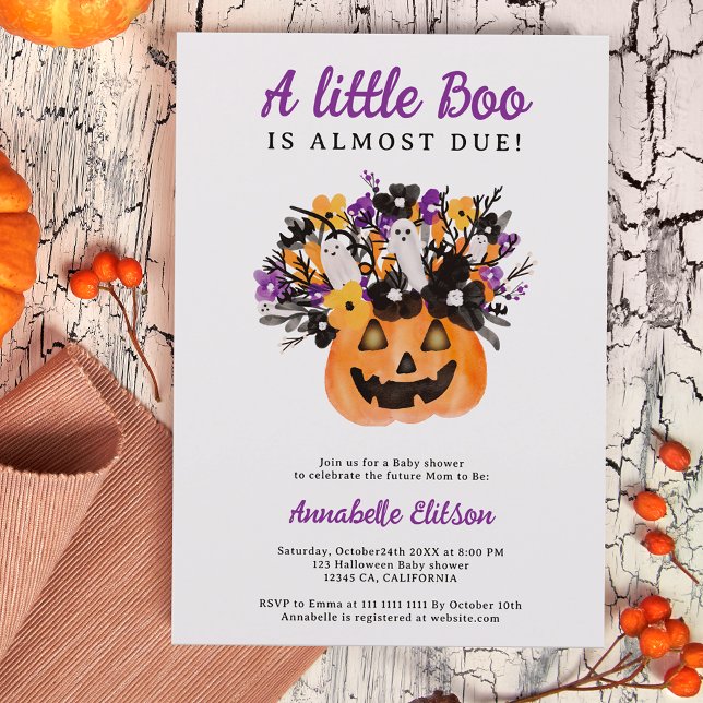 Lilla boo blommigt pumpa Halloween babydusch Inbjudningar (Little boo floral pumpkin Halloween baby shower Invitation)