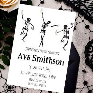 Lilla Boo Dansande Skelett Svart Vitt Halloween Inbjudningar