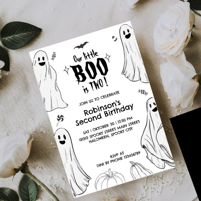 Lilla Boo Fyller Två Halloween 2-års Födelsedag Inbjudningar (Skapare uppladdad)