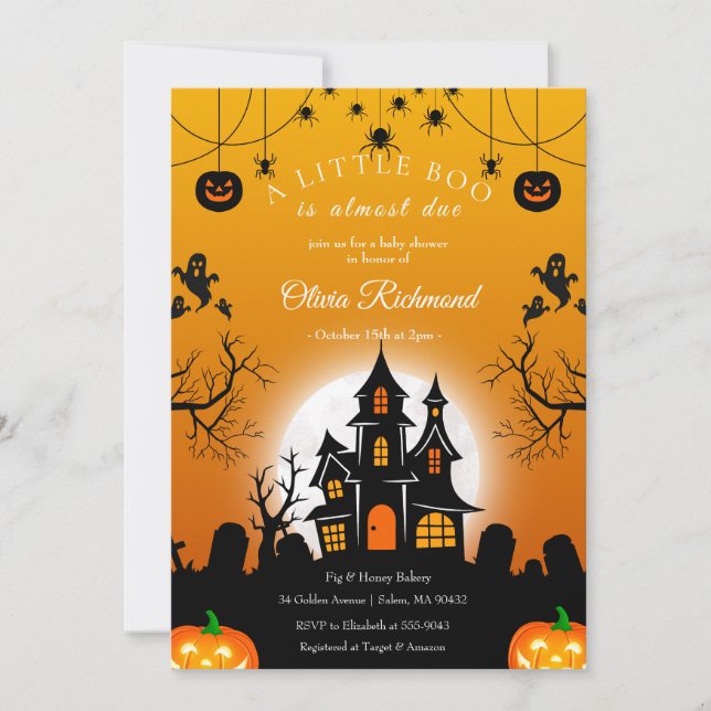 Lilla Boo Halloween Baby Shower Inbjudan (Framsida)