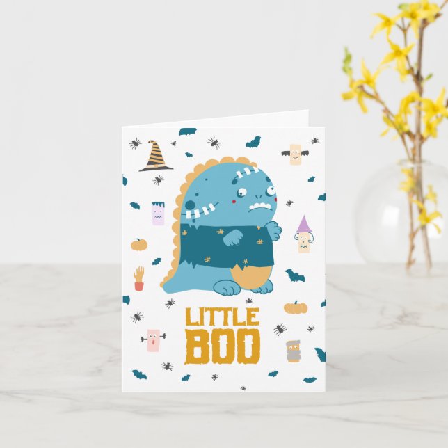 Lilla Boo Halloween Blå Monster Kort (Gul blomma)