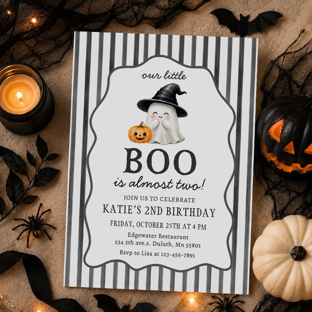 Lilla Boo Halloween-spöke 2-års födelsedag Inbjudningar (Skapare uppladdad)