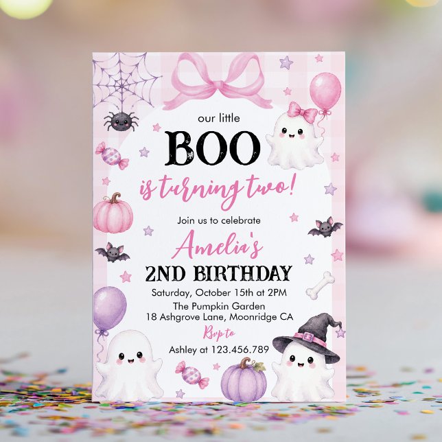 Lilla Boo Rosa Halloween 2-års Födelsedagsfest Inbjudningar (Skapare uppladdad)