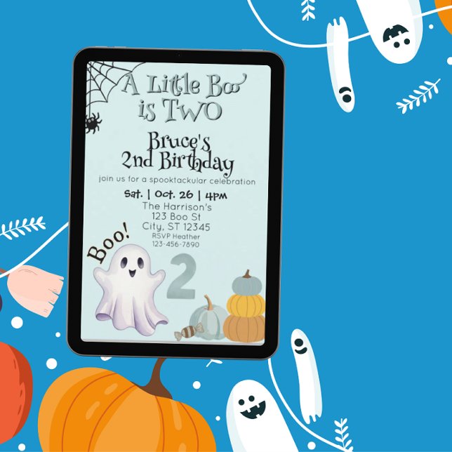 Lilla Boo Två, Blå 2:a Ghost Födelsedag Inbjudningar (Skapare uppladdad)