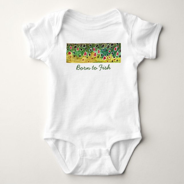 Lilla "Born to Fish" Brun öring Fly Fishman Tee Shirt (Framsida)