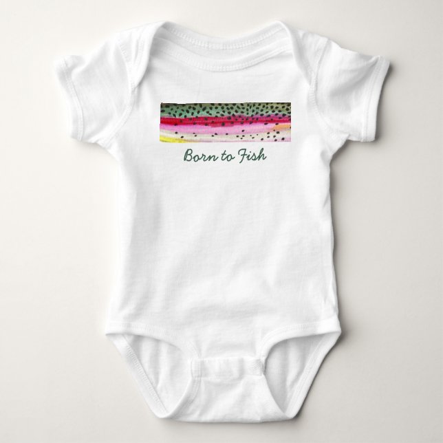 Lilla "Born to Fish" Regnbåge Trout Fishman T-shirt (Framsida)