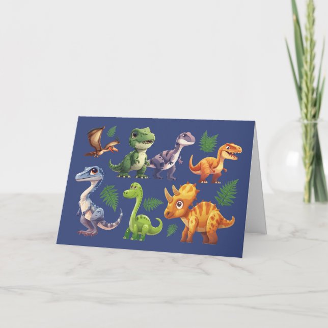 Lilla Boy Birthday Variety of Dinosaurs on Blue Kort (Framsida)
