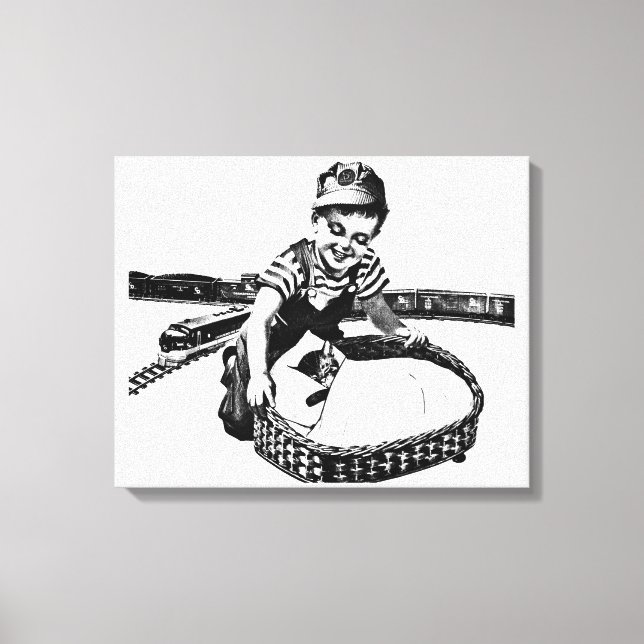 Lilla Boy med Tåg och Vintage Art Canvastryck (Framsida)