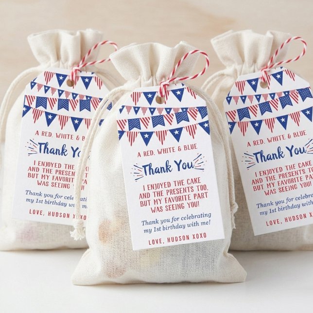 Lilla bråkmakare 4:e juli 1:a födelsedagen presentetikett (Skapare uppladdad)