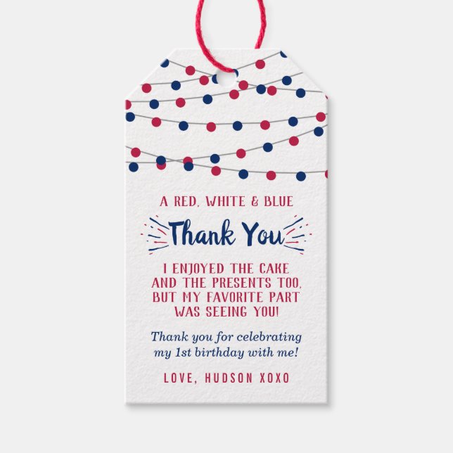 Lilla bråkmakare 4:e juli 1:a födelsedagen presentetikett (Framsidan)