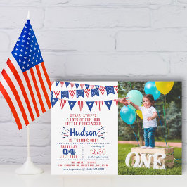 Lilla brandsläckare 4:e juli 1:a födelsedagsfoto inbjudningar