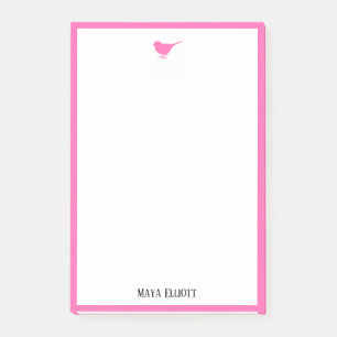 Lilla Bright Rosa Bird & Gräns on White Post-it Block