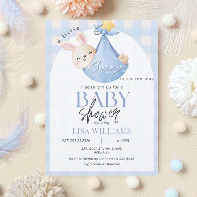 Lilla Bunny är på väg att pojken Påsk Baby Shower Inbjudningar (A Little Bunny Is On The Way Easter Blue Boy Baby Shower Invitation)