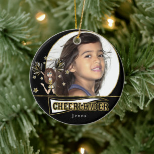 Lilla Cheerleader 📣- DIY Photo - Black and Guld Julgransprydnad Keramik