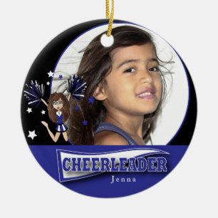 Lilla Cheerleader - DIY Photo - Mörk blått Julgransprydnad Keramik