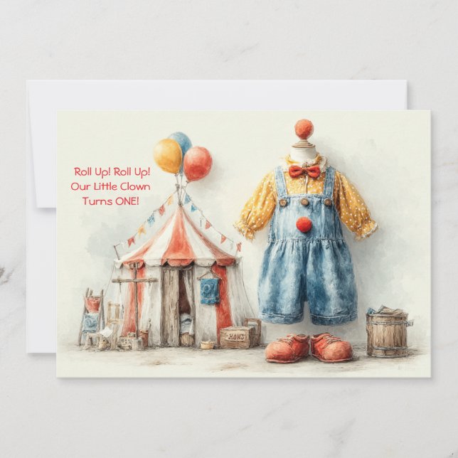 Lilla Clowns 1-års Födelseshow Inbjudningar (Framsida)