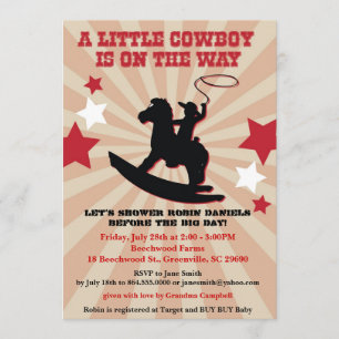 Lilla Cowboy Baby Shower Inbjudan, Rocking Horse Inbjudningar