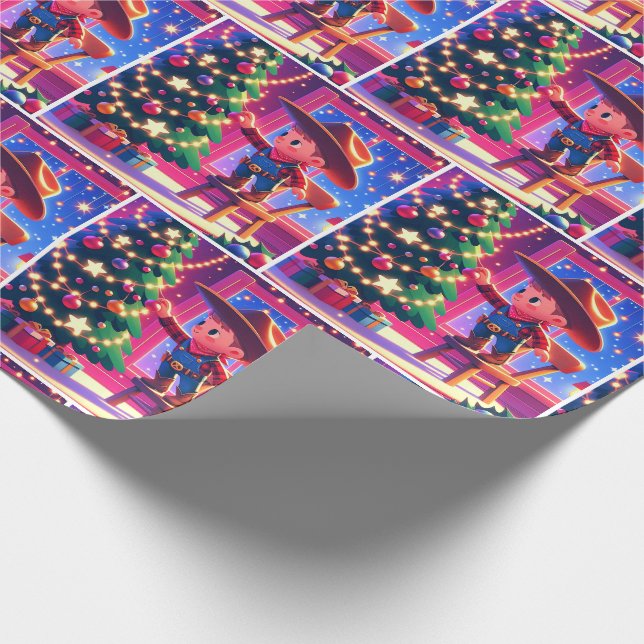 Lilla cowboyen på stol som dekorerar Julgran Presentpapper (Hörn)