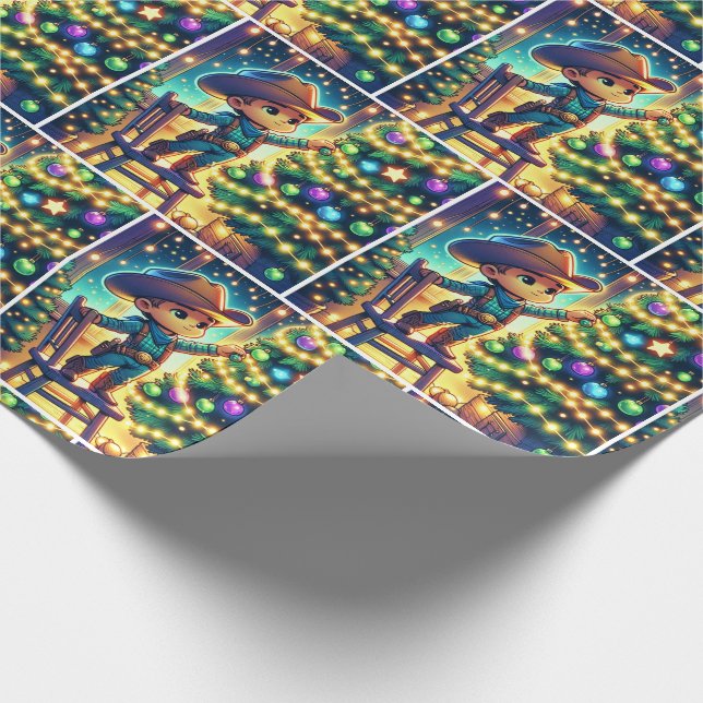 Lilla cowboyen på stol som dekorerar Julgran Presentpapper (Hörn)