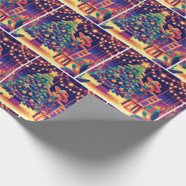 Lilla Cowgirl på stol som dekorerar Julgran Presentpapper