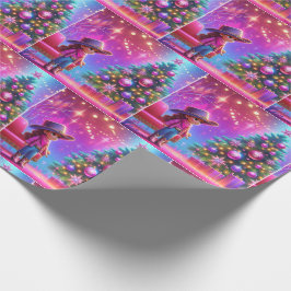 Lilla Cowgirl står framför Träd jul Presentpapper