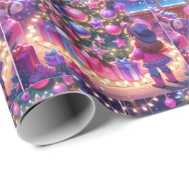 Lilla Cowgirl står framför Träd jul Presentpapper