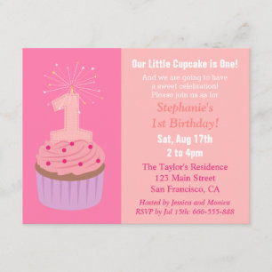 Lilla Cupcake är Ett, Första Födelsedagsfest, Rosa Inbjudningar