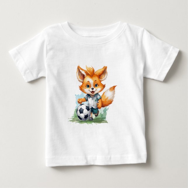 Lilla Cute Fox spelar fotboll T Shirt (Framsida)