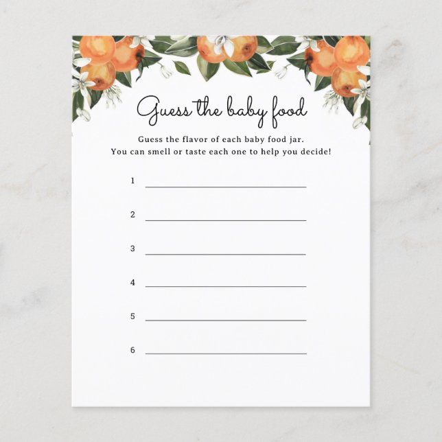 Lilla Cutie Citrus gissar Baby livsmedelskort (Framsida)