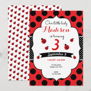Lilla Dam Ladybug födelsedag varje gång som polka Inbjudningar