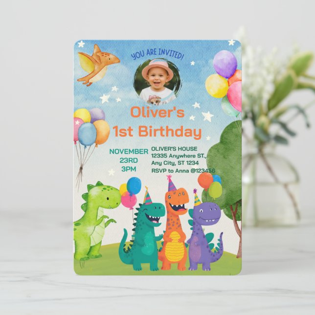 Lilla Dino 1-års inbjudan (Stående Fram)