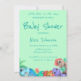 Lilla Dino på vägen mot Greenery Baby Shower Inbjudningar