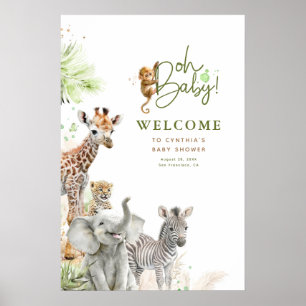 Lilla djur Safari Jungle Baby Shower Välkommen Poster