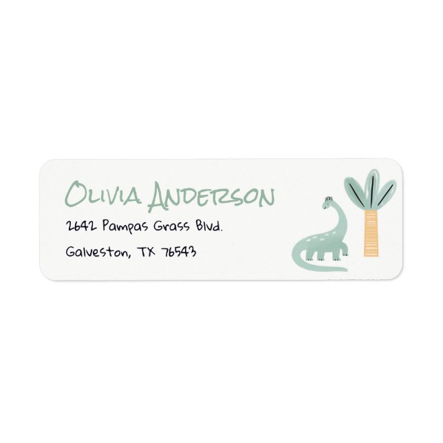 Lilla doft på sättet som doinosaur babyskor returadress etikett (Framsidan)