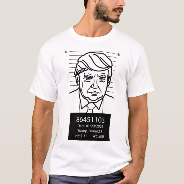 Lilla Donald Trump Mugshot Line Teckning T Shirt (Framsida)