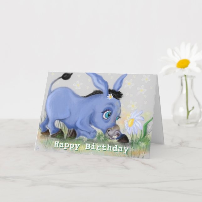 Lilla donkey och Daisy födelsedagskort Kort (Liten växt)