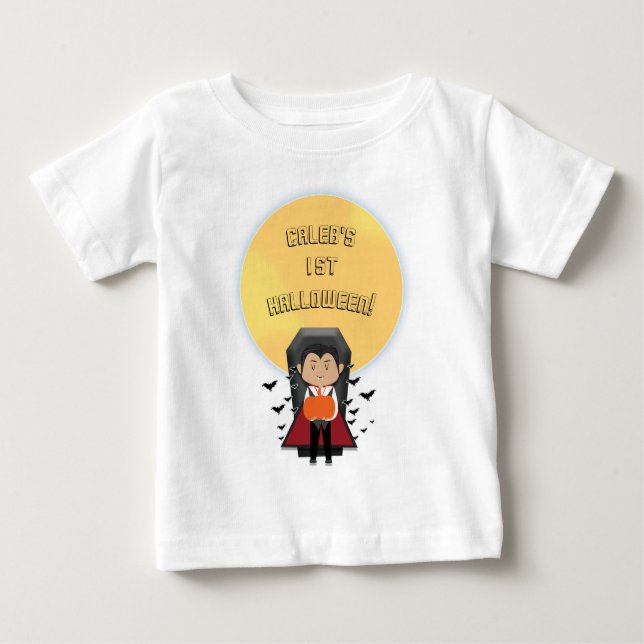 Lilla Dracula 1:a Halloween vampyr & måne T-shirt (Framsida)