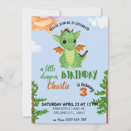 lilla Dragon Birthday Inbjudan blue baby dag