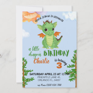 lilla Dragon Birthday Inbjudan blue baby dag
