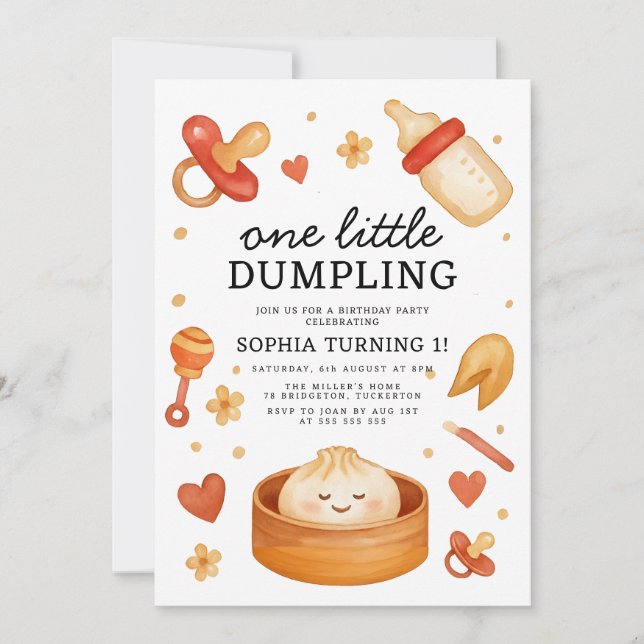 Lilla Dumpling 1:a födelsedag Inbjudningar (Framsida)