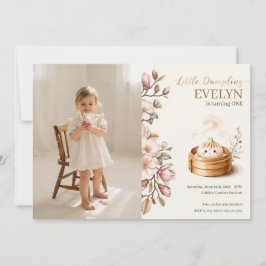 Lilla Dumpling Blommig Fototjej 1-årsfirande Inbjudningar