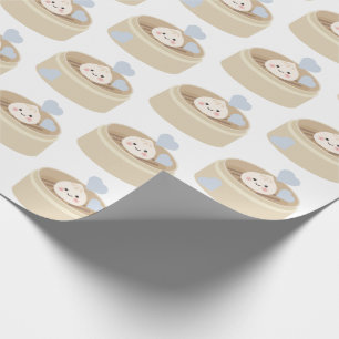 Lilla Dumpling White Blue Boy Wrapping Papper Presentpapper