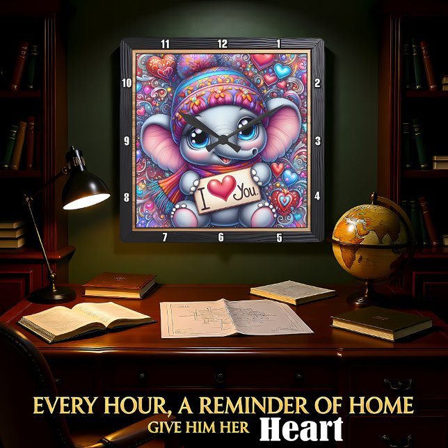 Lilla elefant jag älskar dig fyrkantig klocka (Skapare uppladdad)