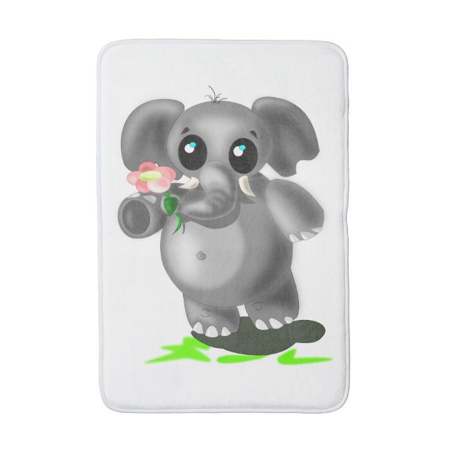 Lilla elefant med Flower Bath Mat - Din Färg Badrumsmatta (Framsidan (Vertikal))