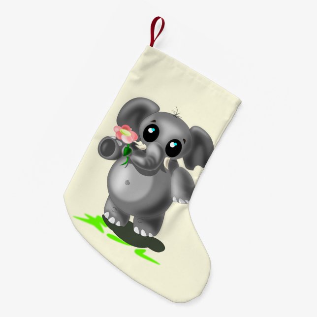 Lilla elefant med julklapp liten julstrumpa (Framsidan (Hängande))