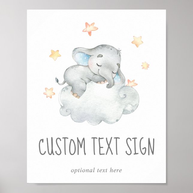Lilla Elephant Boy Baby Shower Anpassningsbar Text Poster (Framsidan)