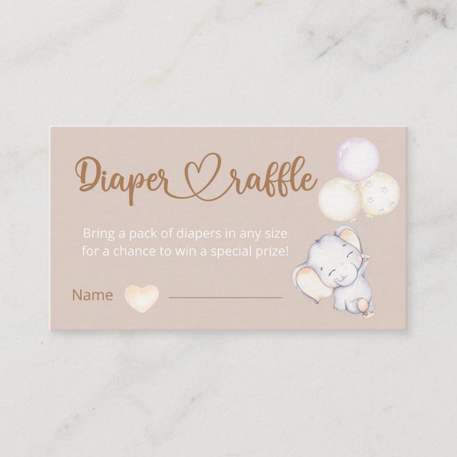 Lilla Elephant Watercolor Diaper Raffle Tilläggskort (Framsida)